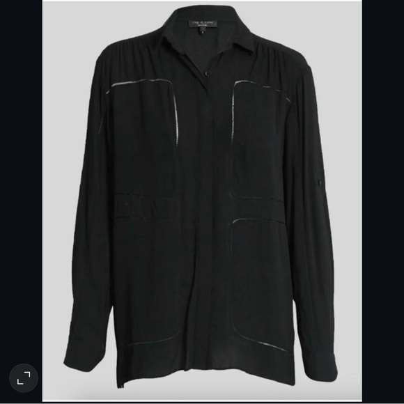 rag & bone Tops - Rag bone Silk Button Up Shirt Womens Small Black Long Sleeve Roll Up